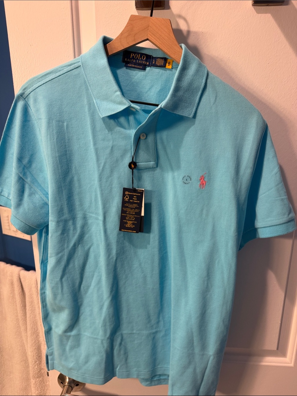 Polo by Ralph Lauren Men’s Turquoise Short-Sleeve Polo with Pink Pony